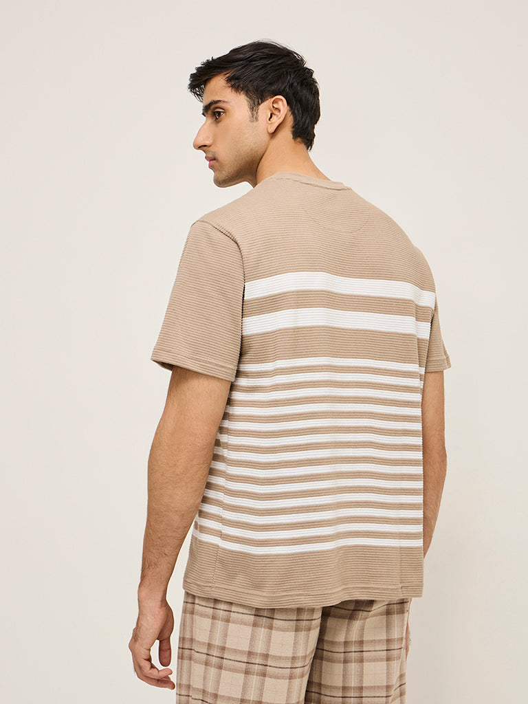 WES Lounge Beige Textured Relaxed-Fit T-Shirt