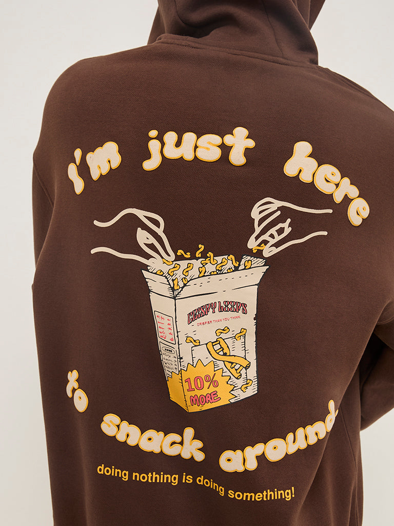 Nuon Brown Typographic Relaxed-Fit Sweatshirt