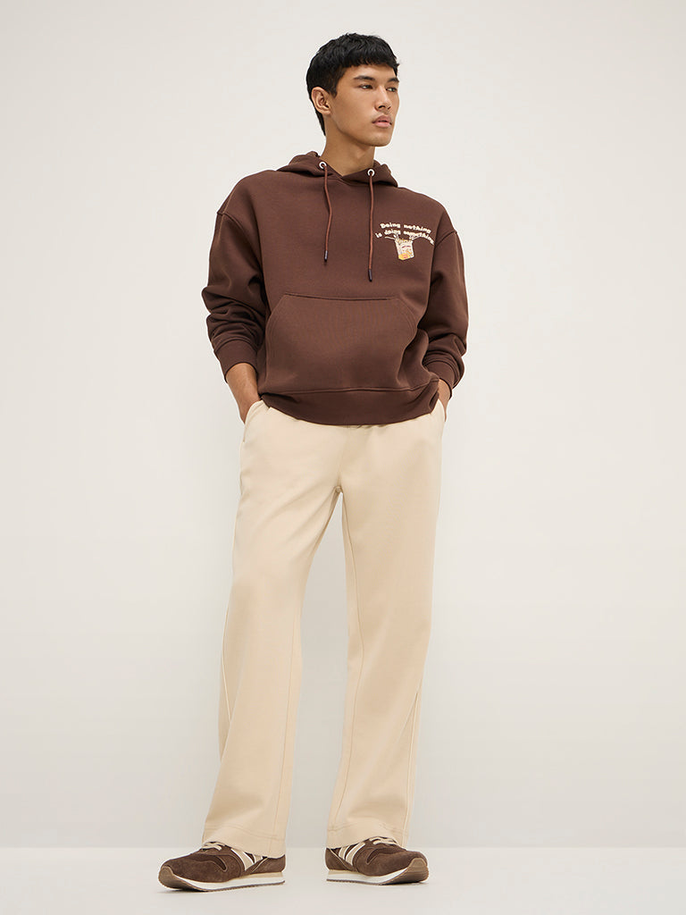 Nuon Brown Typographic Relaxed-Fit Sweatshirt