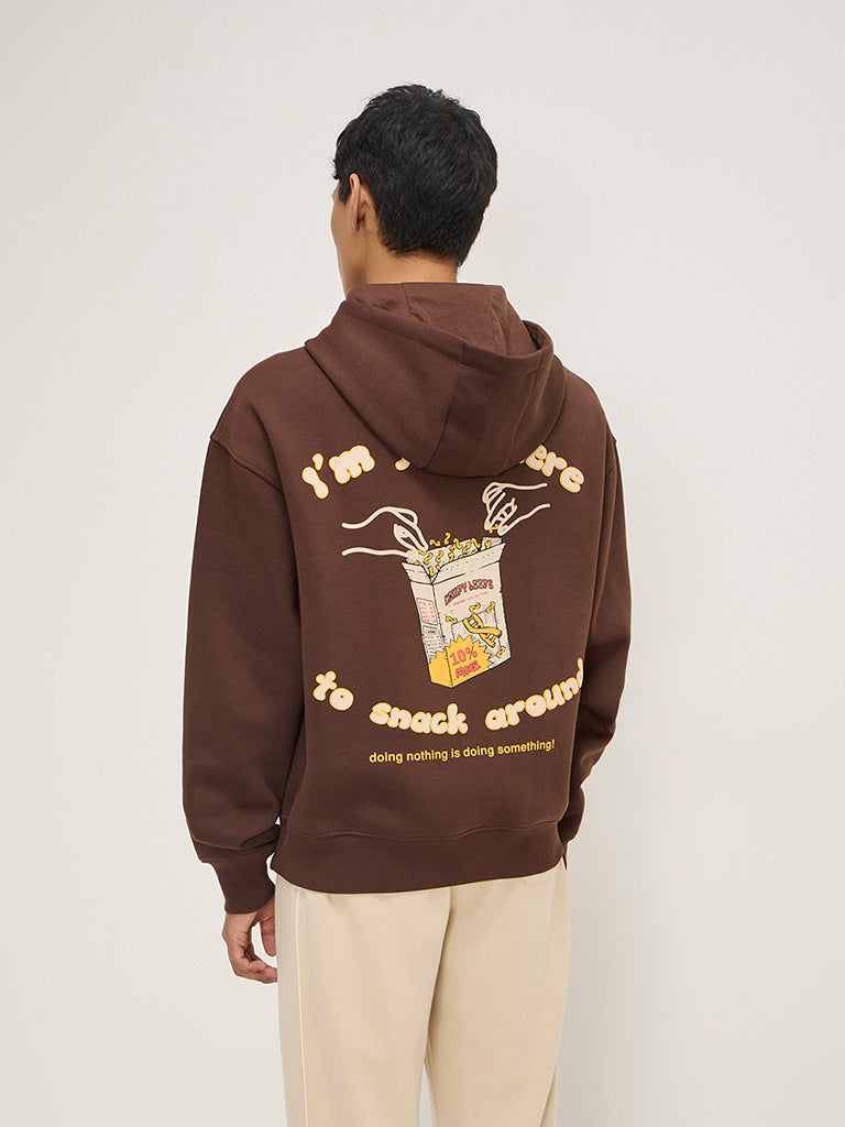 Nuon Brown Typographic Relaxed-Fit Sweatshirt