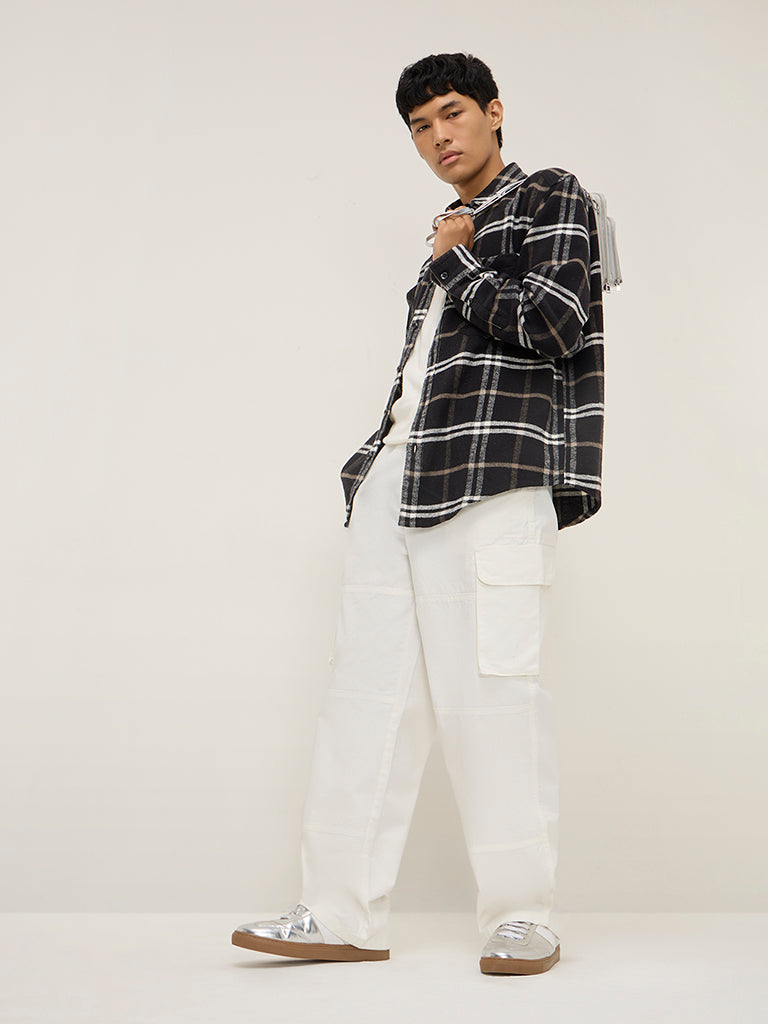 Nuon Black Checks Design Relaxed-Fit Cotton Shirt