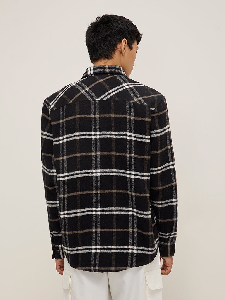 Nuon Black Checks Design Relaxed-Fit Cotton Shirt