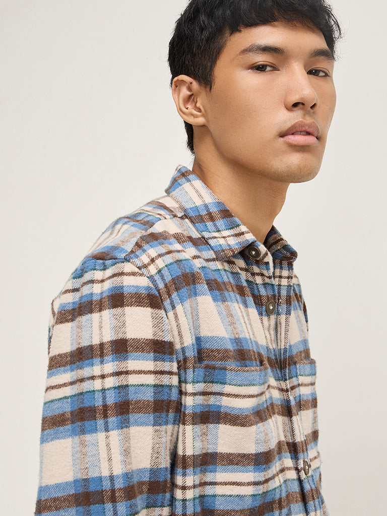 Nuon Blue Checks Pattern Relaxed-Fit Cotton Shirt