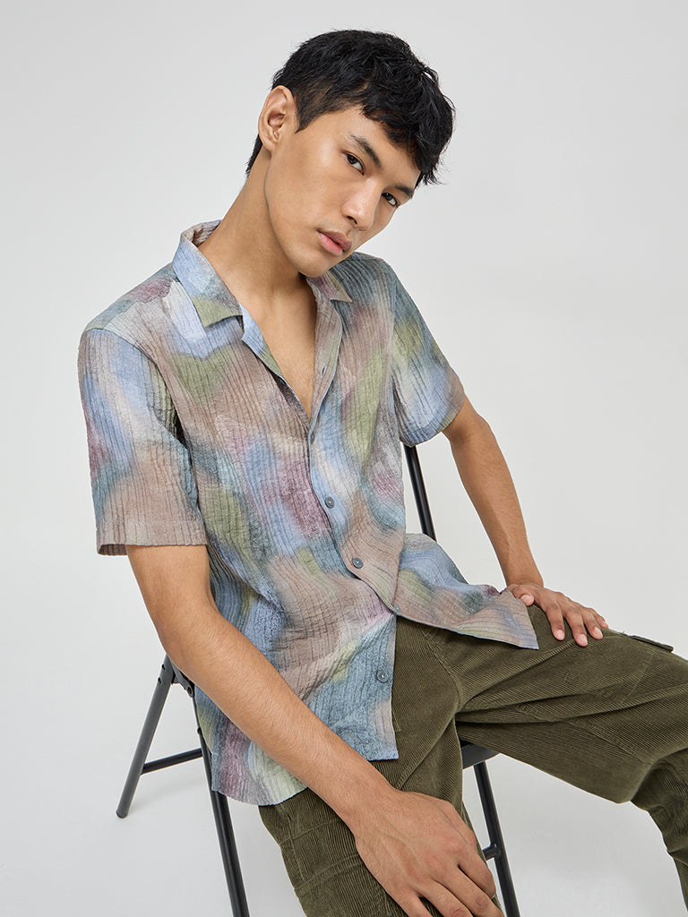 Nuon Multicolour Self Striped Relaxed-Fit Shirt