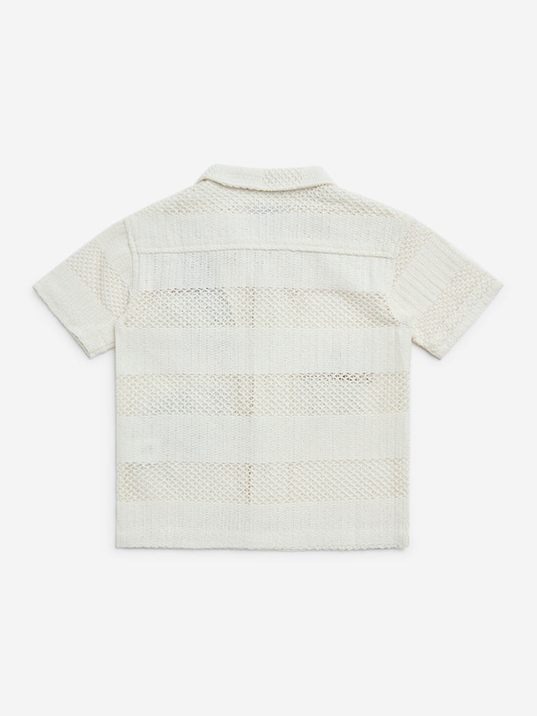 HOP Kids Off-White Applique-Detailed Knitted Cotton Shirt