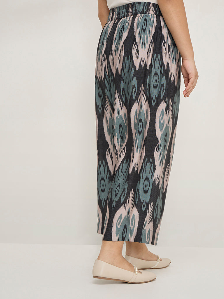 Diza Black Ikat-Printed High-Rise Ethnic Pants