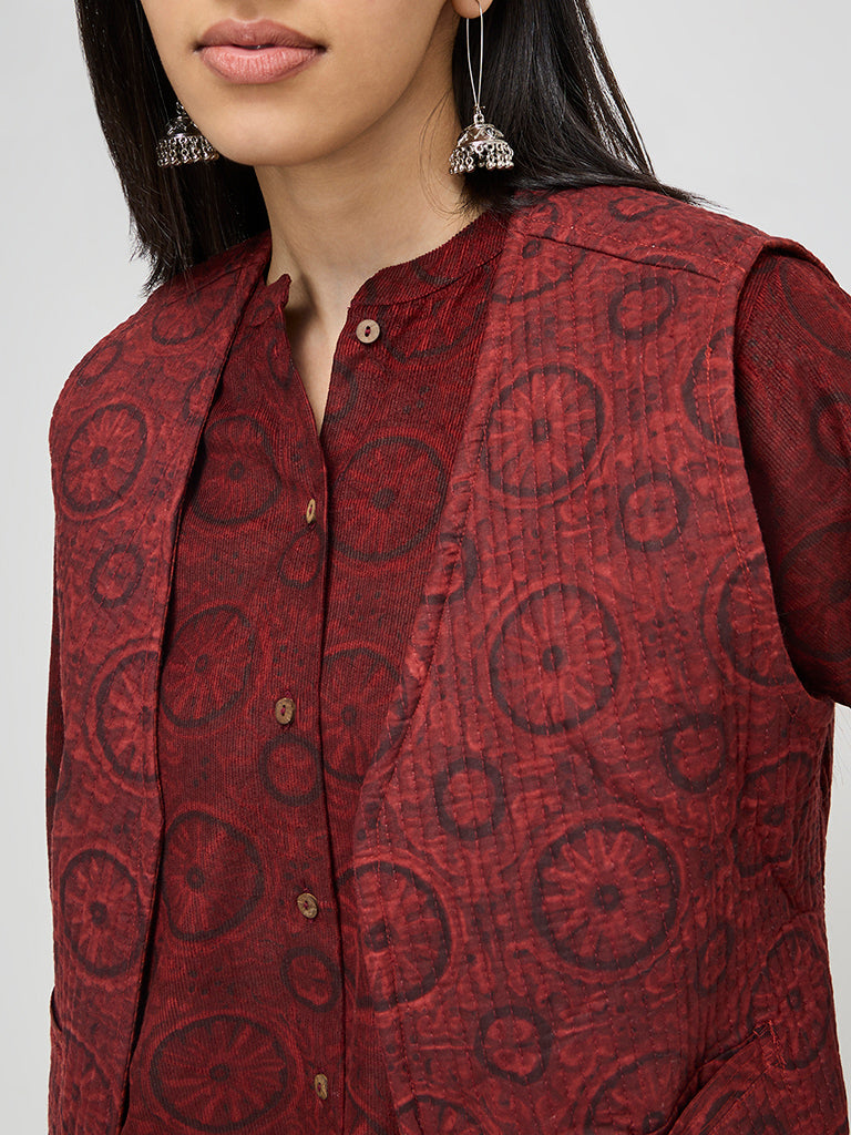 Utsa Rust Printed Quilted Cotton Jacket