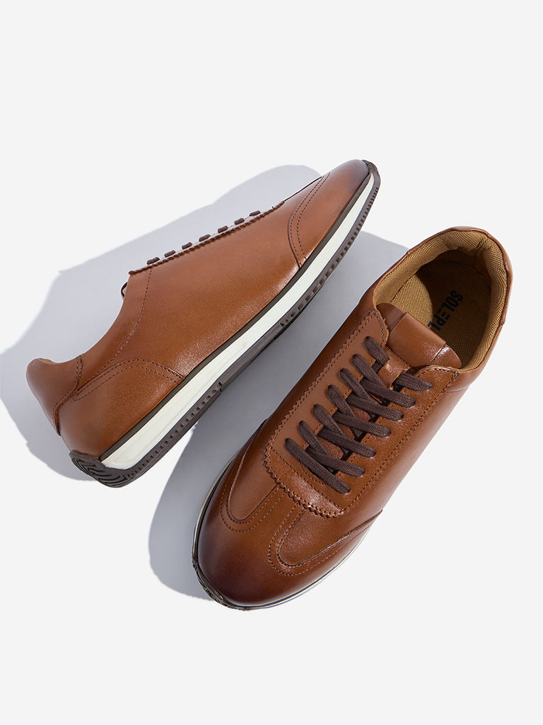 SOLEPLAY Tan Solid Lace-Up Sneakers