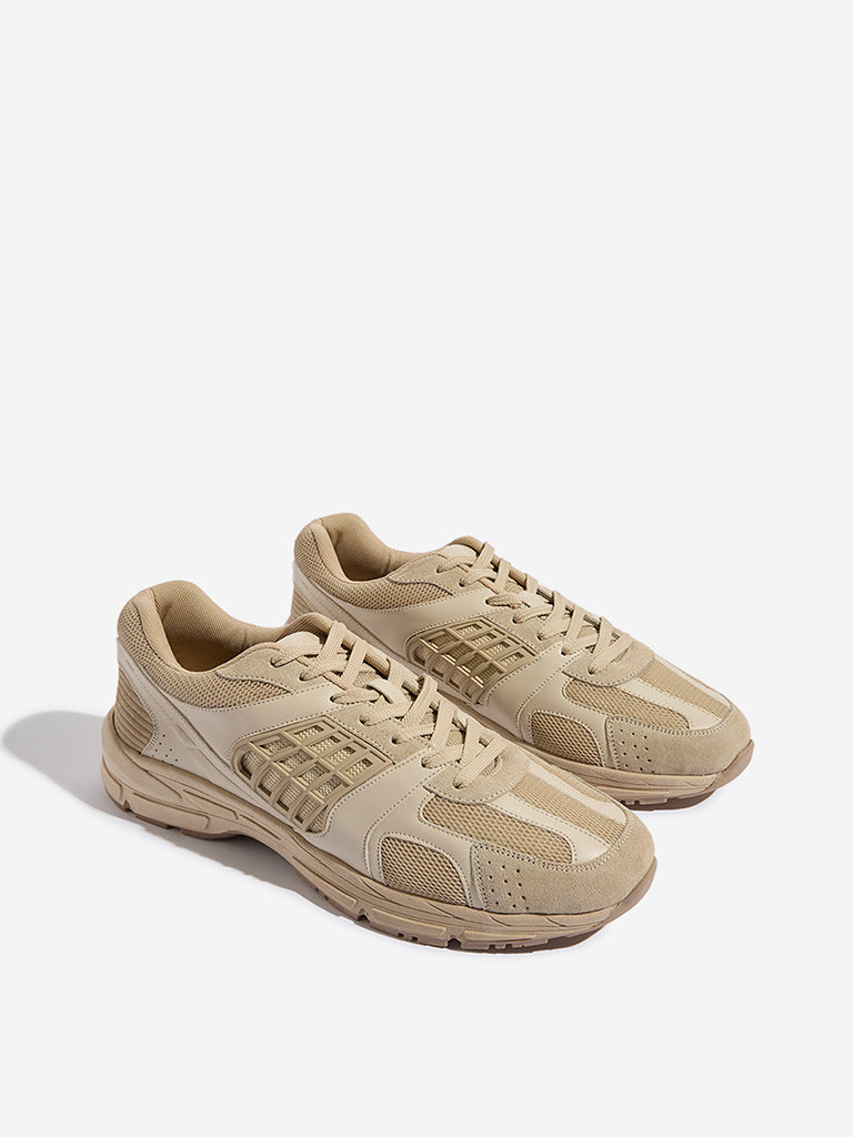 SOLEPLAY Taupe Mesh-Detailed Lace-Up Sneakers