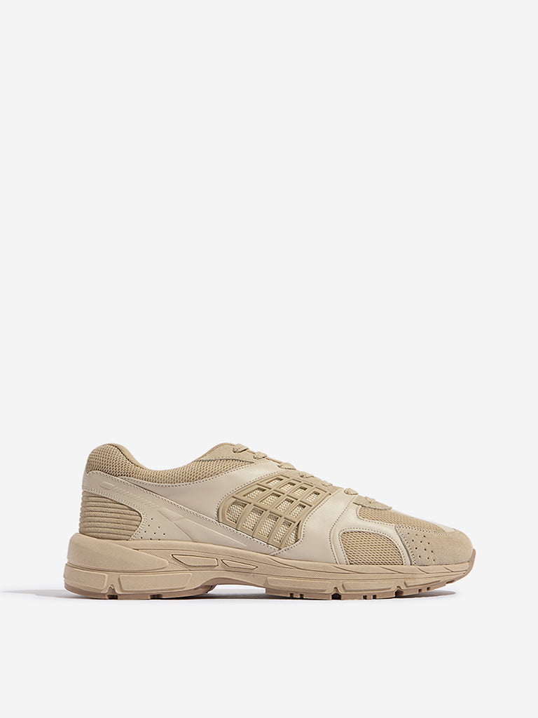 SOLEPLAY Taupe Mesh-Detailed Lace-Up Sneakers