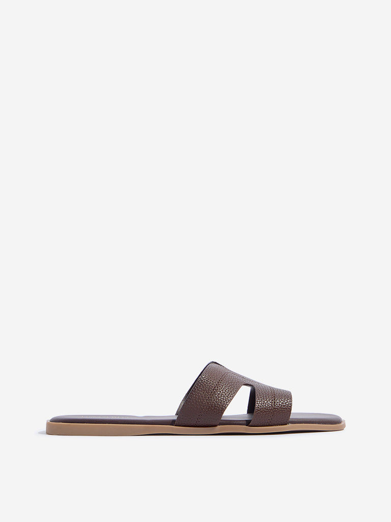 LUNA BLU Brown Embroidered Slides