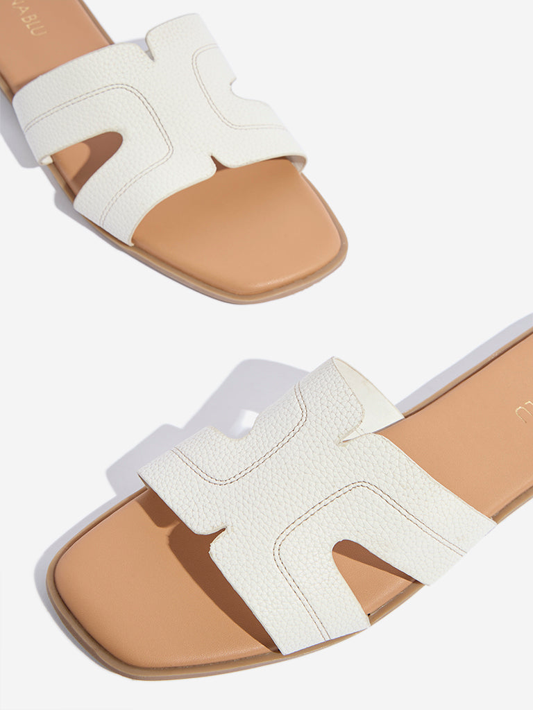 LUNA BLU White Embroidered Slides