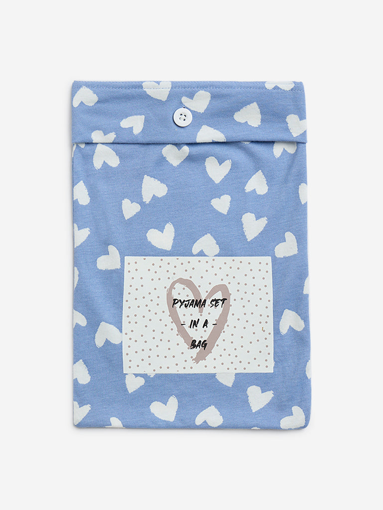 HOP Kids Blue Hearts Design Cotton Pyjamas Set In a Bag