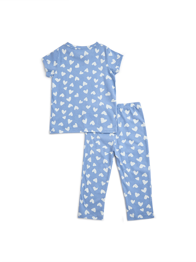 HOP Kids Blue Hearts Design Cotton Pyjamas Set In a Bag