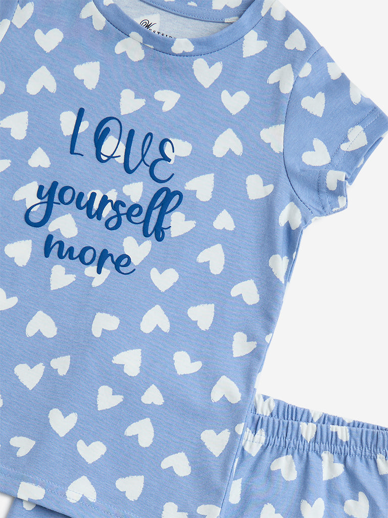 HOP Kids Blue Hearts Design Cotton Pyjamas Set In a Bag