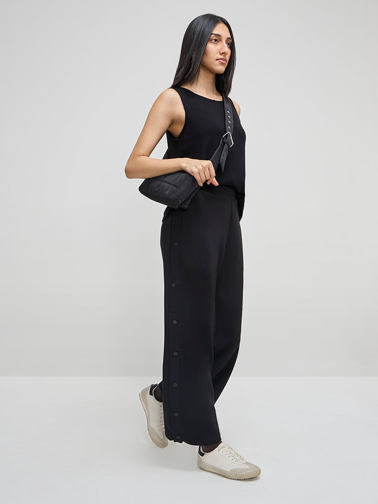 LOV Black Solid High-Rise Trousers