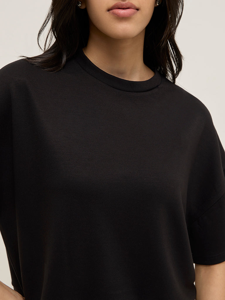 LOV Black Solid T-Shirt