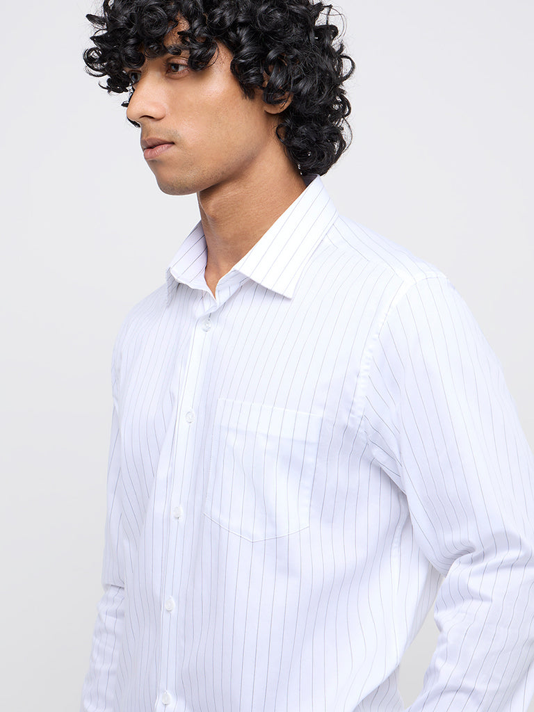 WES Formals White Pinstriped Slim-Fit Cotton Shirt