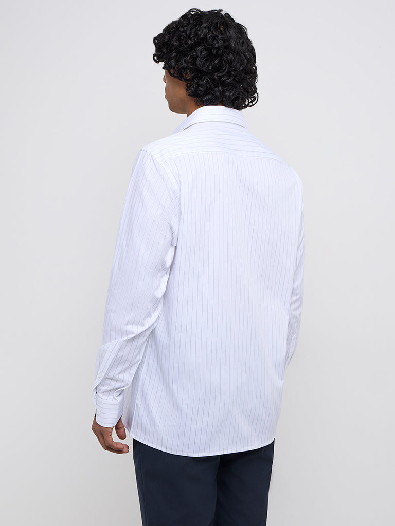 WES Formals White Pinstriped Slim-Fit Cotton Shirt