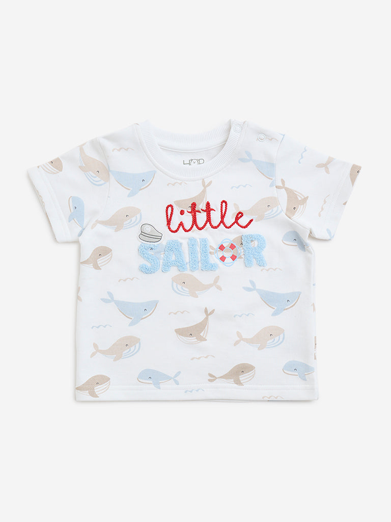 HOP Baby White Animal Printed Cotton T-Shirt