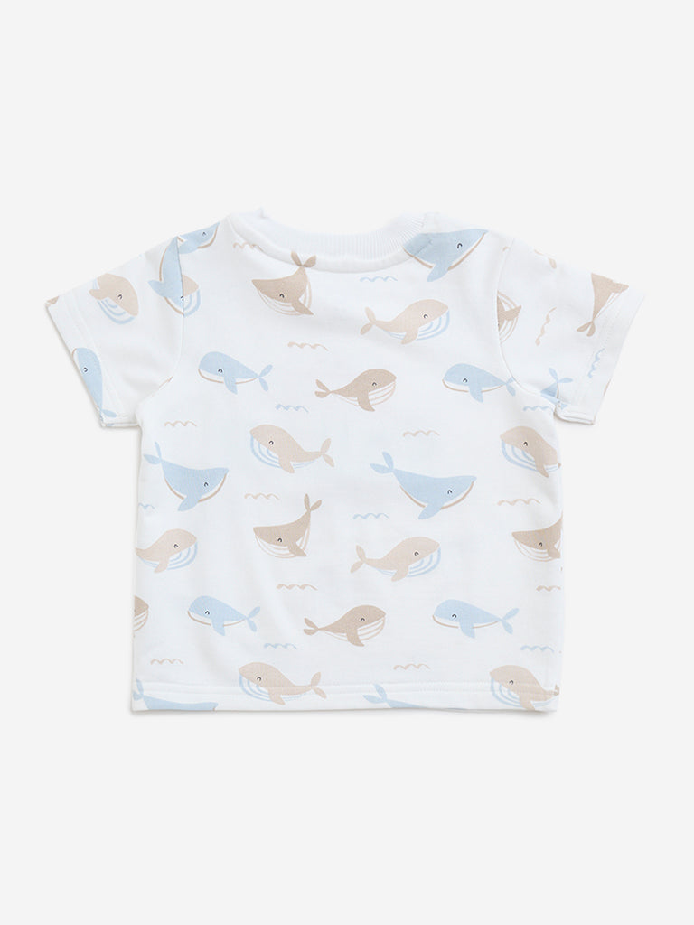 HOP Baby White Animal Printed Cotton T-Shirt