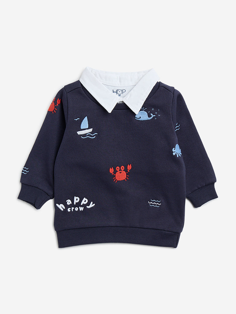 HOP Baby Navy Sea-Themed Cotton-Blend Sweatshirt