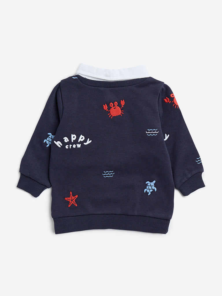 HOP Baby Navy Sea-Themed Cotton-Blend Sweatshirt