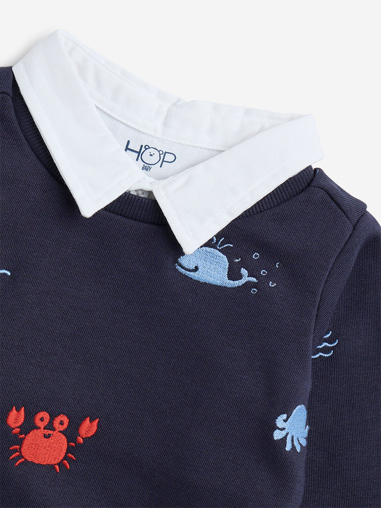 HOP Baby Navy Sea-Themed Cotton-Blend Sweatshirt