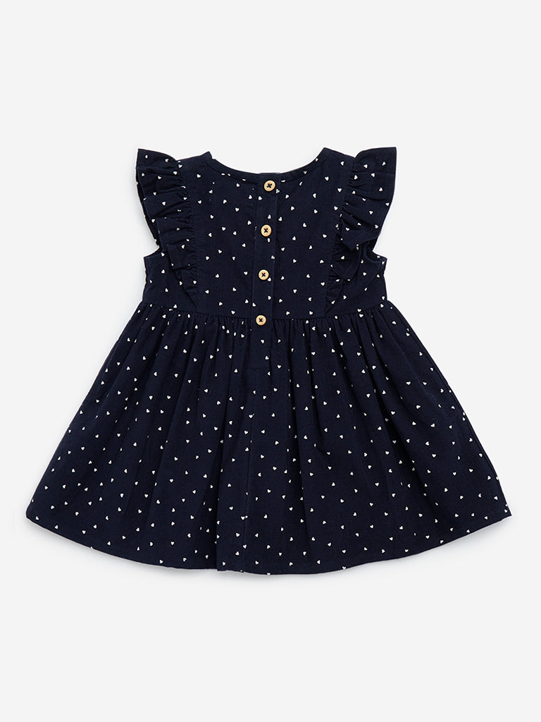 HOP Baby Navy Heart Printed A-Line Cotton Dress