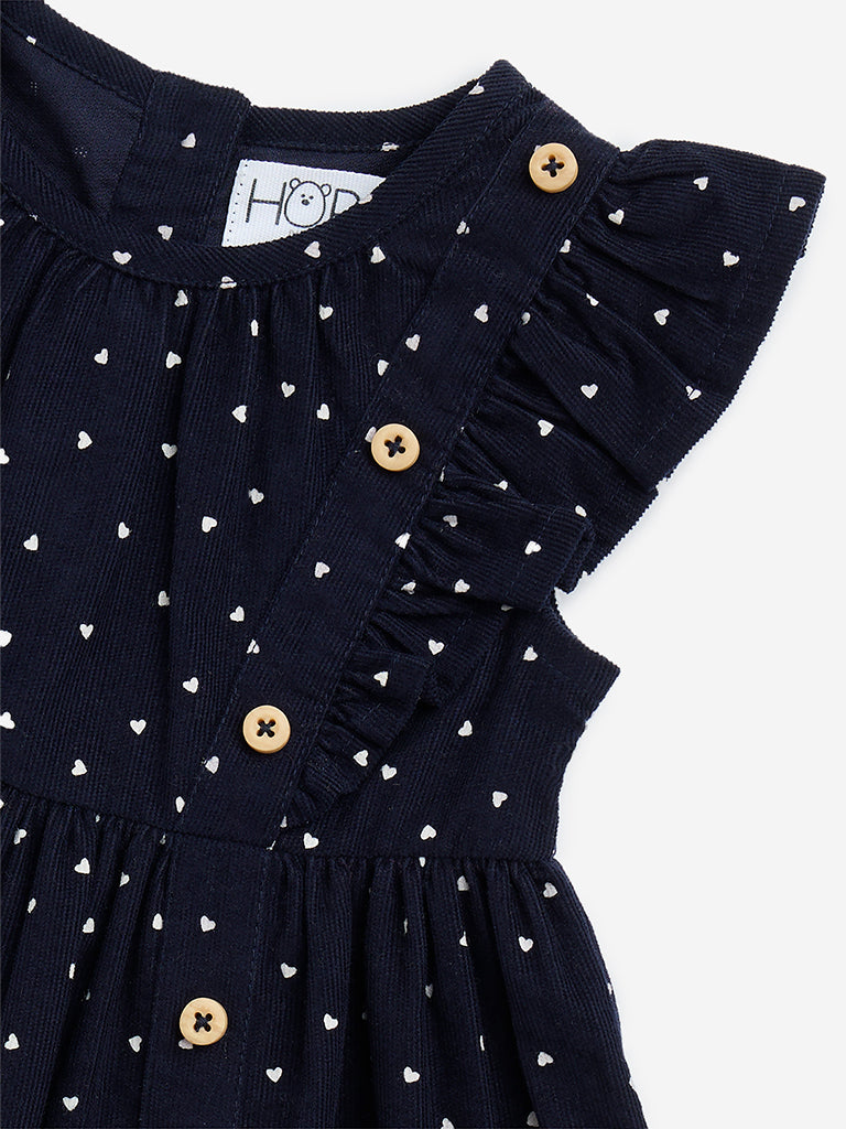 HOP Baby Navy Heart Printed A-Line Cotton Dress