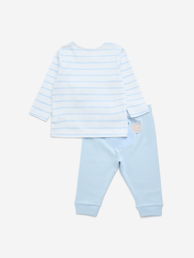 HOP Baby Blue Sea-Animal Cotton T-Shirt and Pants Set