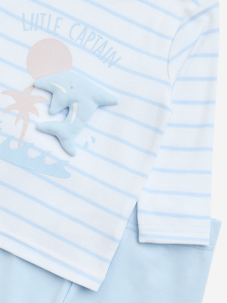 HOP Baby Blue Sea-Animal Cotton T-Shirt and Pants Set