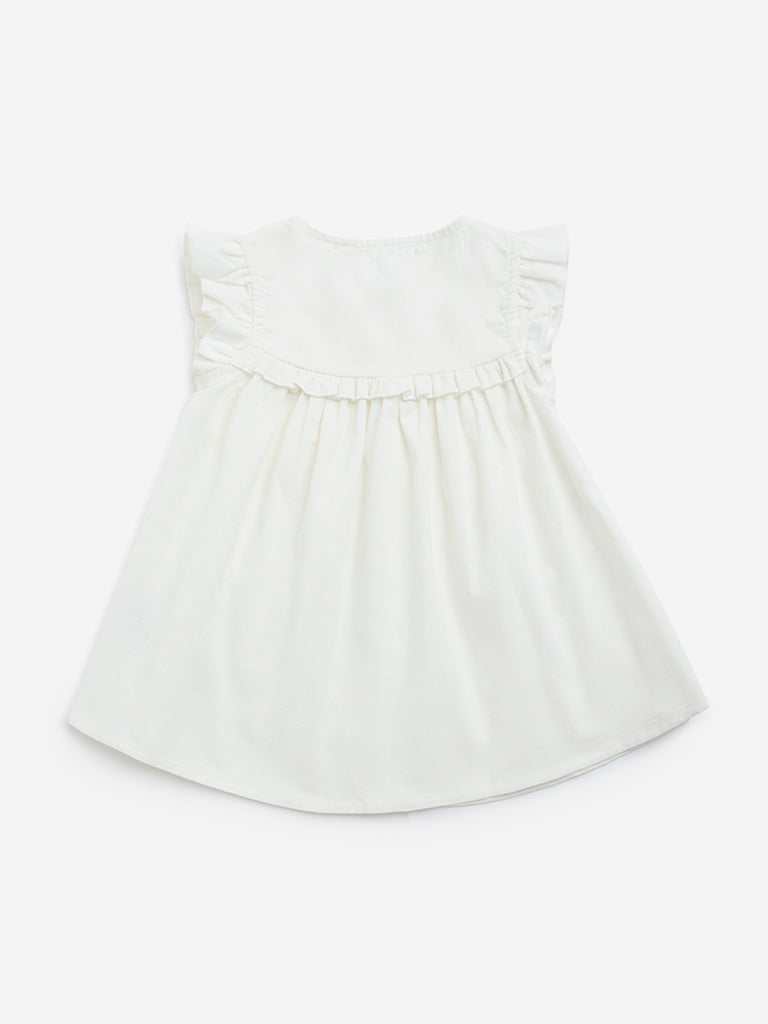 HOP Baby Off-White Embroidered Cotton Empire-Line Dress