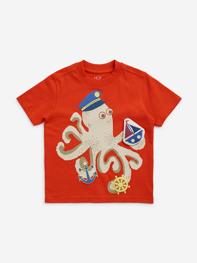 HOP Kids Orange Animal Design Cotton T-Shirt