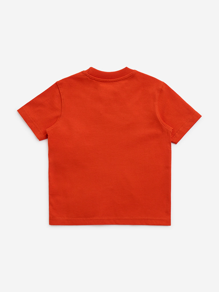 HOP Kids Orange Animal Design Cotton T-Shirt