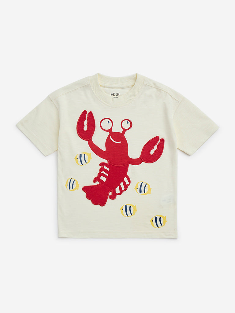 HOP Kids Off-White Animal Design Cotton T-Shirt