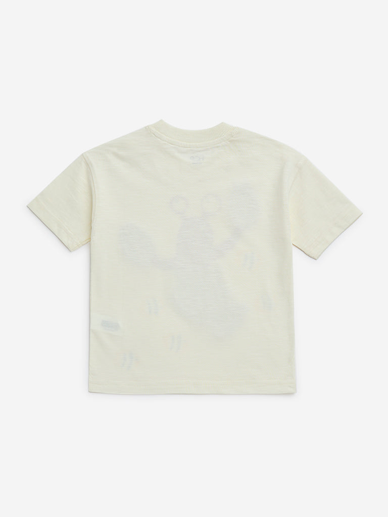 HOP Kids Off-White Animal Design Cotton T-Shirt