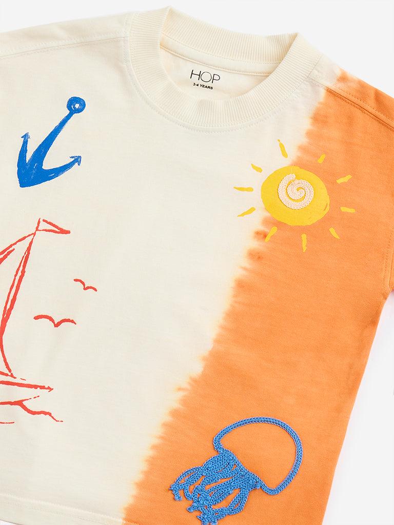 HOP Kids Orange Sea-Inspired Cotton T-Shirt