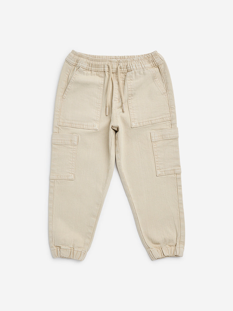 HOP Kids Beige Relaxed - Fit Mid - Rise Jeans