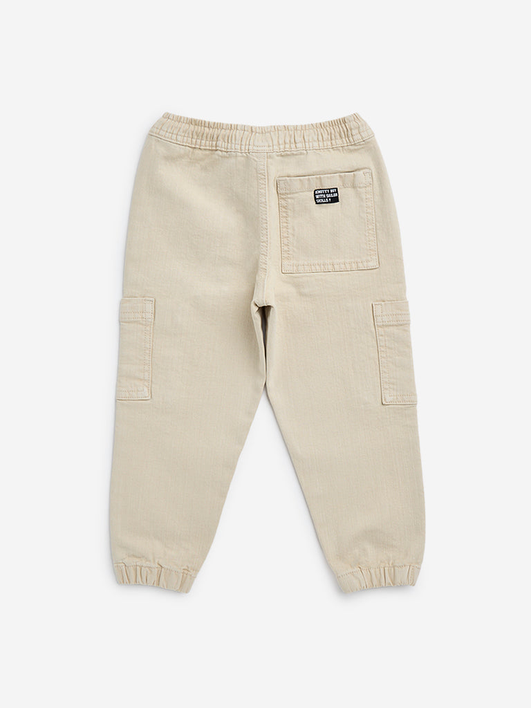 HOP Kids Beige Relaxed - Fit Mid - Rise Jeans