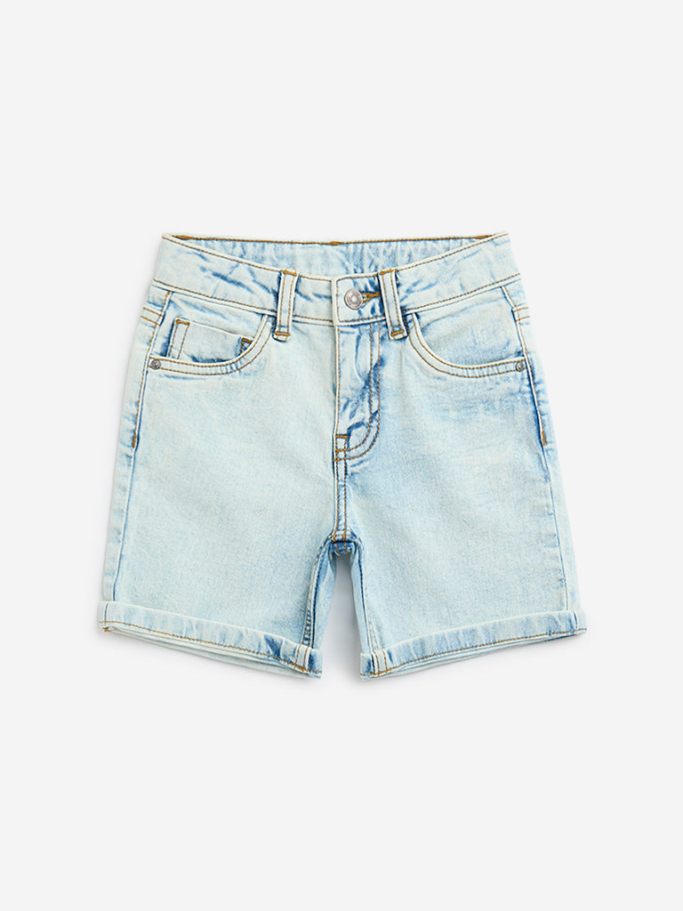 HOP Kids Light Blue Washed Mid-Rise Shorts