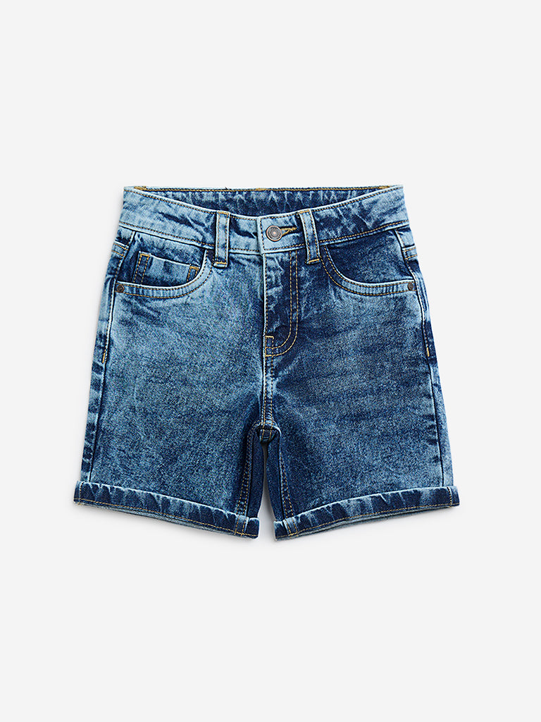 HOP Kids Blue Washed Mid-Rise Shorts