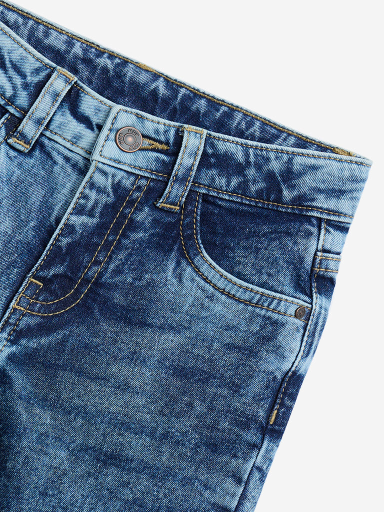 HOP Kids Blue Washed Mid-Rise Shorts