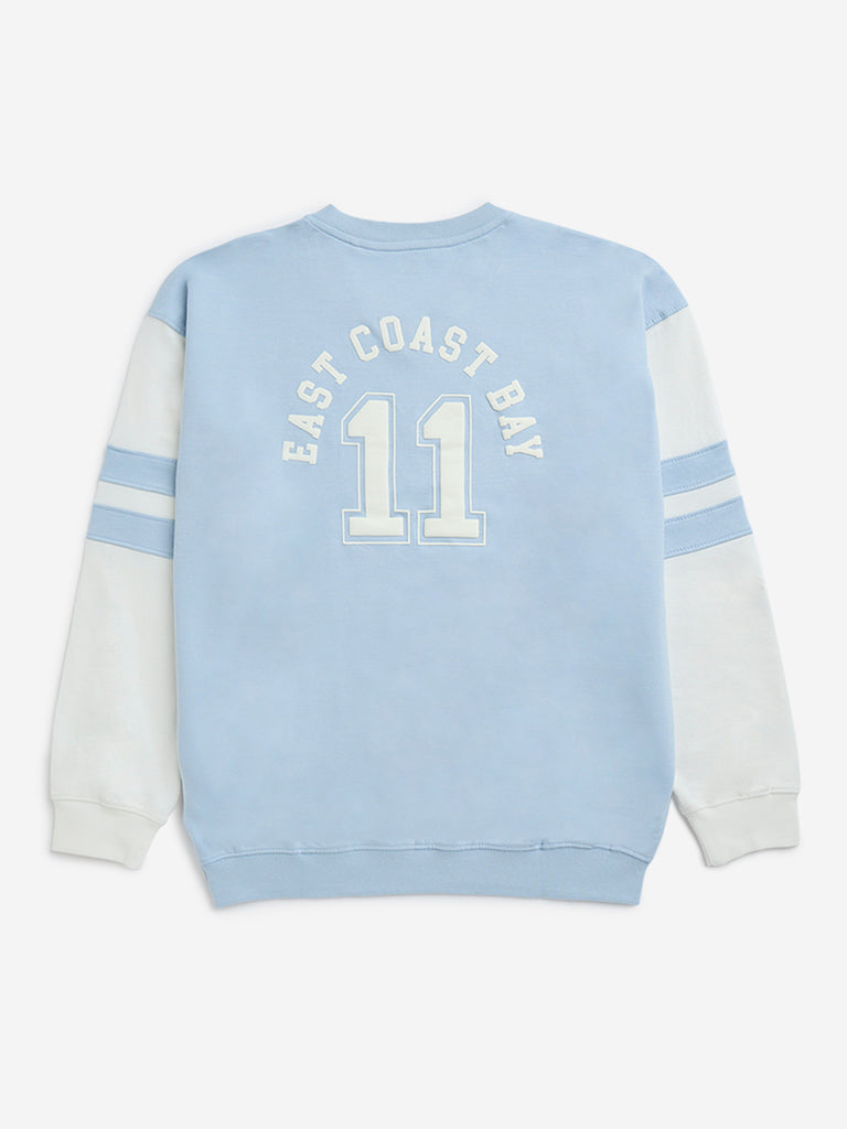 Y&F Kids Light Blue Text Design Cotton-Blend Sweatshirt