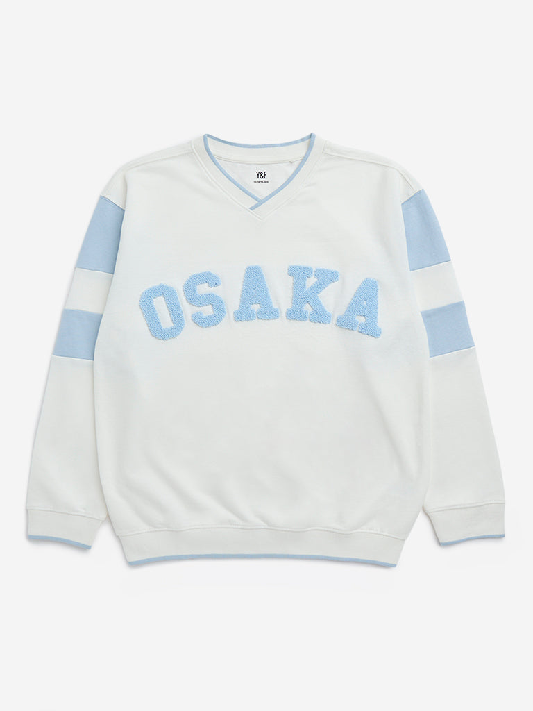 Y&F Kids Off-White Text Printed Cotton Sweatshirt