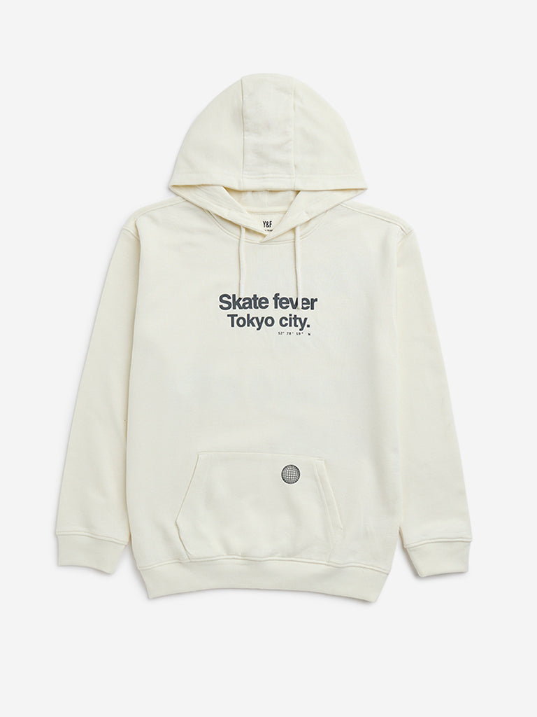 Y&F Kids Off-White Text Printed Hoodie