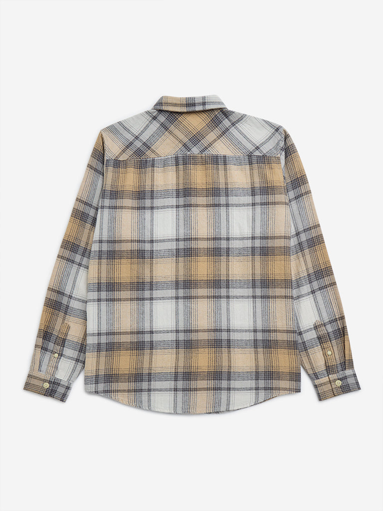 Y&F Kids Beige Checkered Cotton Shirt