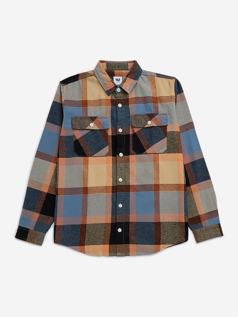 Y&F Kids Multicolour Checkered Cotton Shirt