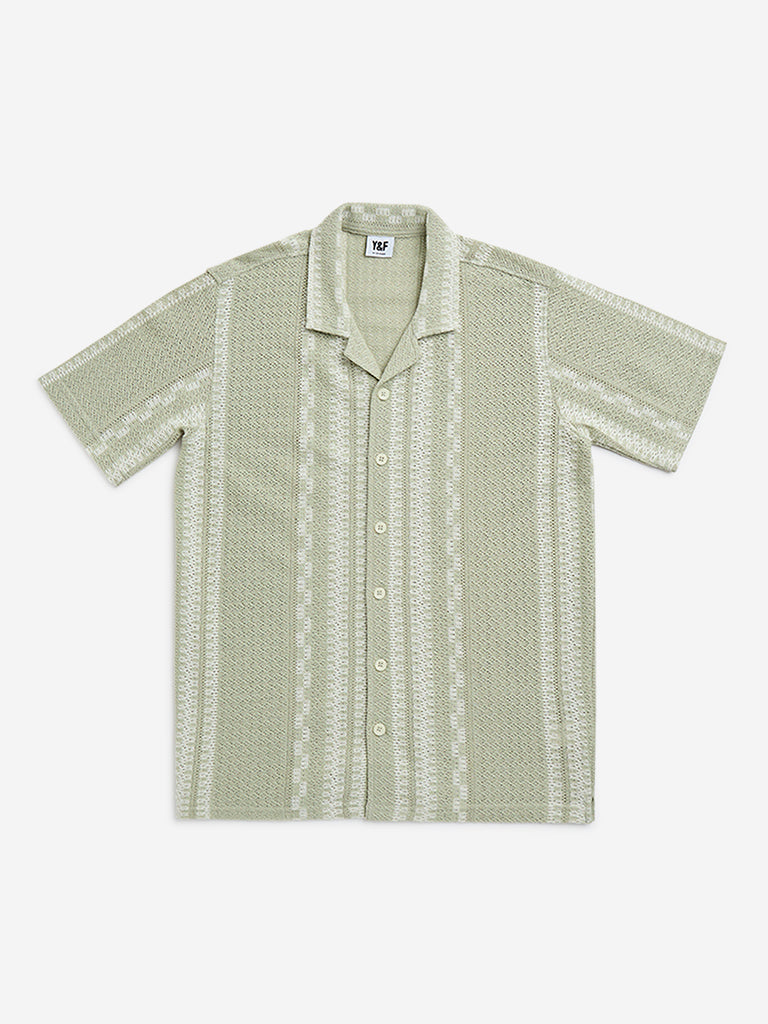 Y&F Kids Sage Knitted Resort-Fit Cotton-Blend Shirt