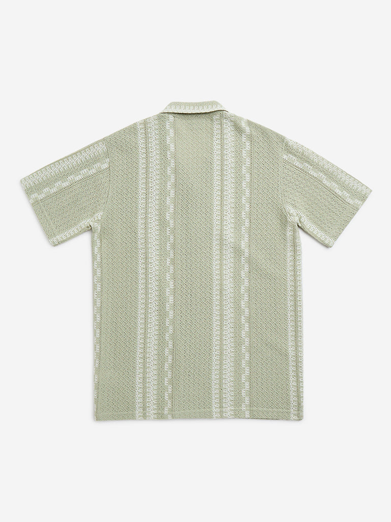 Y&F Kids Sage Knitted Resort-Fit Cotton-Blend Shirt